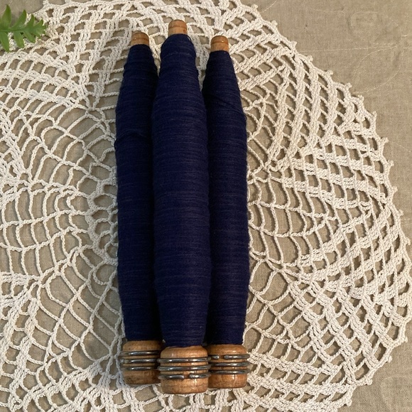 Vintage Wood Thread Spools Set Of 3 With Dark Thread - Picture 4 of 8